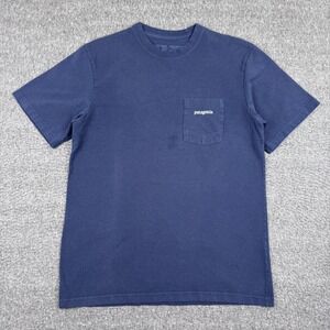 Patagonia Shirt Mens Small Blue Responsibili-Tee Pocket Mountain Logo Recycled